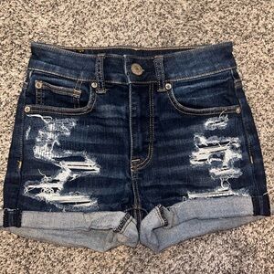 american eagle dark denim hi rise shortie shorts